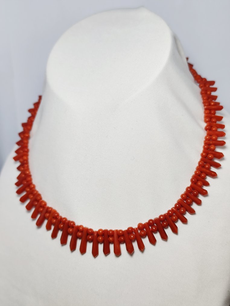 Zonder minimumprijs - Choker halsketting - 18 karaat Geel goud Bloedkoraal #3.2