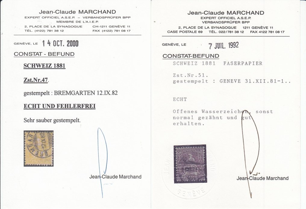 Schweiz 1881 - Faserpapier Satz in sehr guter Erhaltung - ATTEST - Zumstein Nr. 47 / 48 / 49 / 51 / 52 - Michel Nr. 39 / 40 / 41 / 43 / 44 #3.2