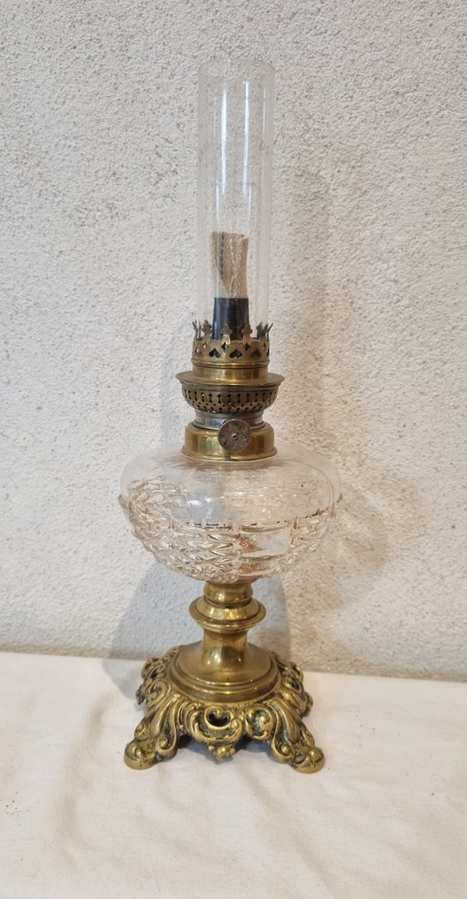 Λαμπτήρας κηροζίνης - Γυαλί, verre, bronze - pied bronze (μπρούντζος με ποικιλόχρωμη επιφάνεια) #1.0