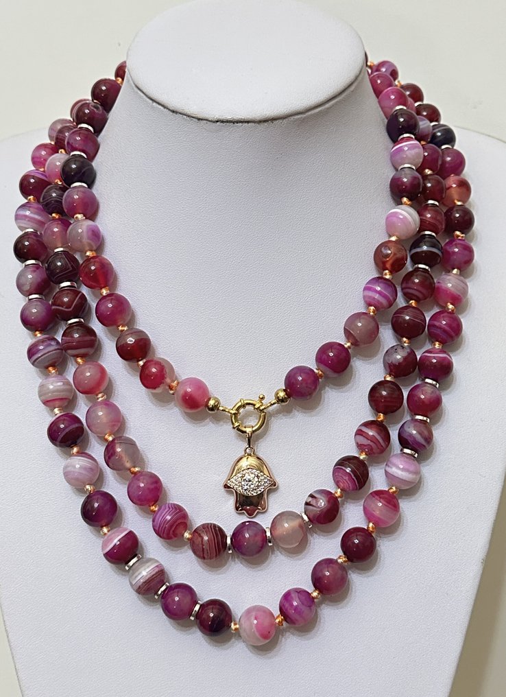 巴西天然石榴石(12毫米)和法蒂玛之手(Hamsa),一等品。 - 三件珠寶套裝 - 非常大。 Plata 925 #3.2