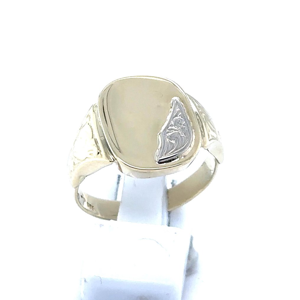 Anello con sigillo - 14 carati Oro giallo, Oro bianco, Bicolor oro bianco e giallo - Anello statement in oro 14K RS 64 #4.3