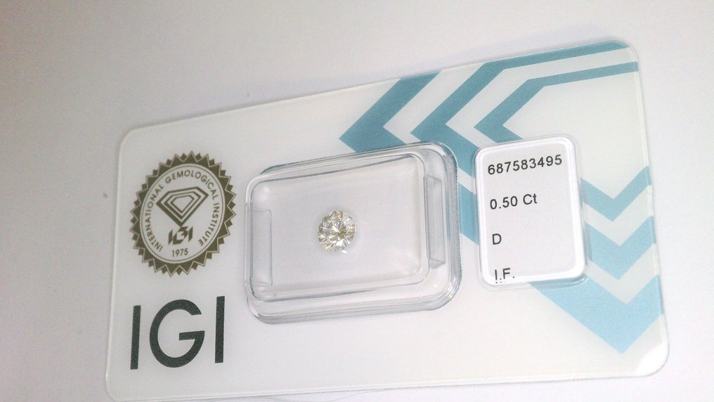 1 pcs Διαμάντι (Φυσικό) - 0.50 ct - Στρογγυλό - D (άχρωμο) - IF - International Gemological Institute (IGI) #3.2