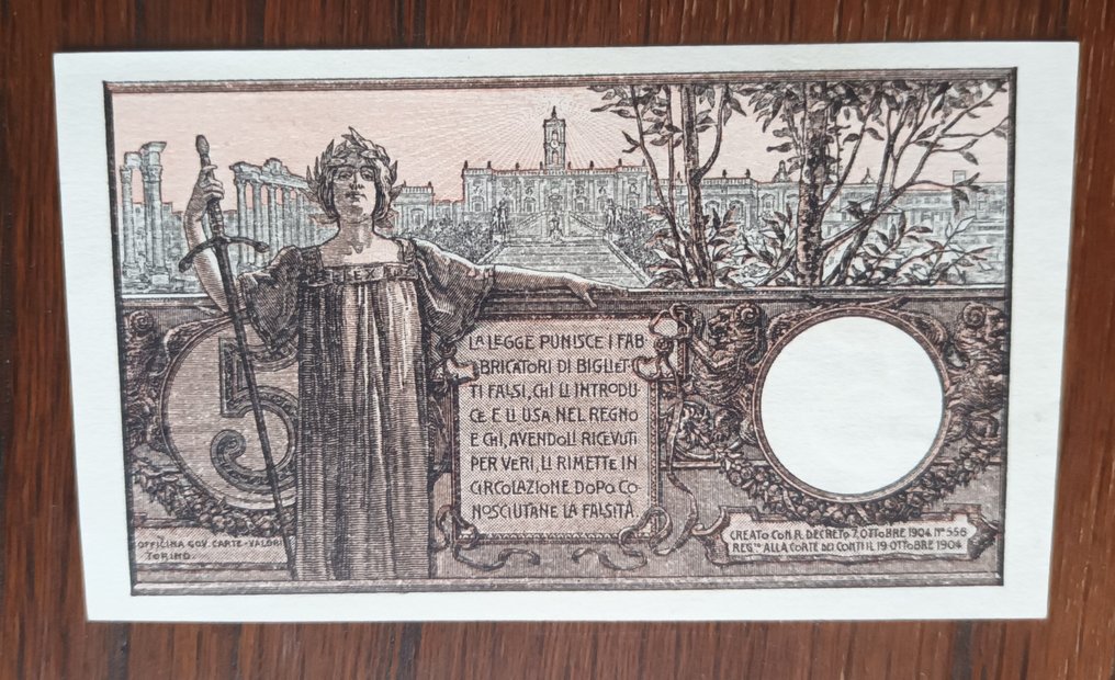 義大利. 5 Lire- 5 Lire 19/09/1923 "Floreale" - Gigante BS 12F; Pick 23f (沒有保留價) #1.0