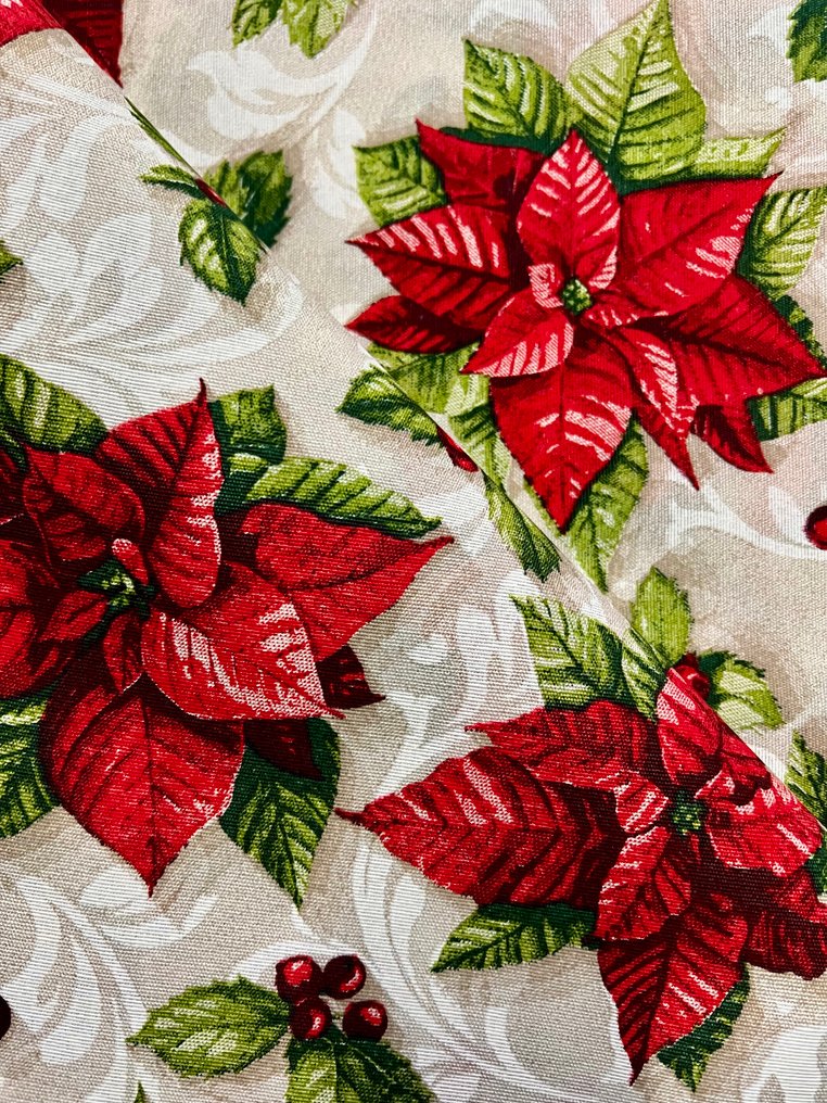 Largura dupla, tecido estampado com flor de pascua, Natal. - Têxtil - 300 cm - 280 cm #1.0