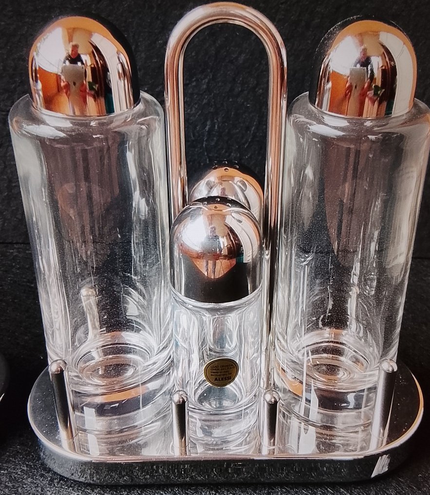 Alessi - Ettore Sottsass - 調味瓶套裝 - 5070 - 不锈钢与水晶 #1.0