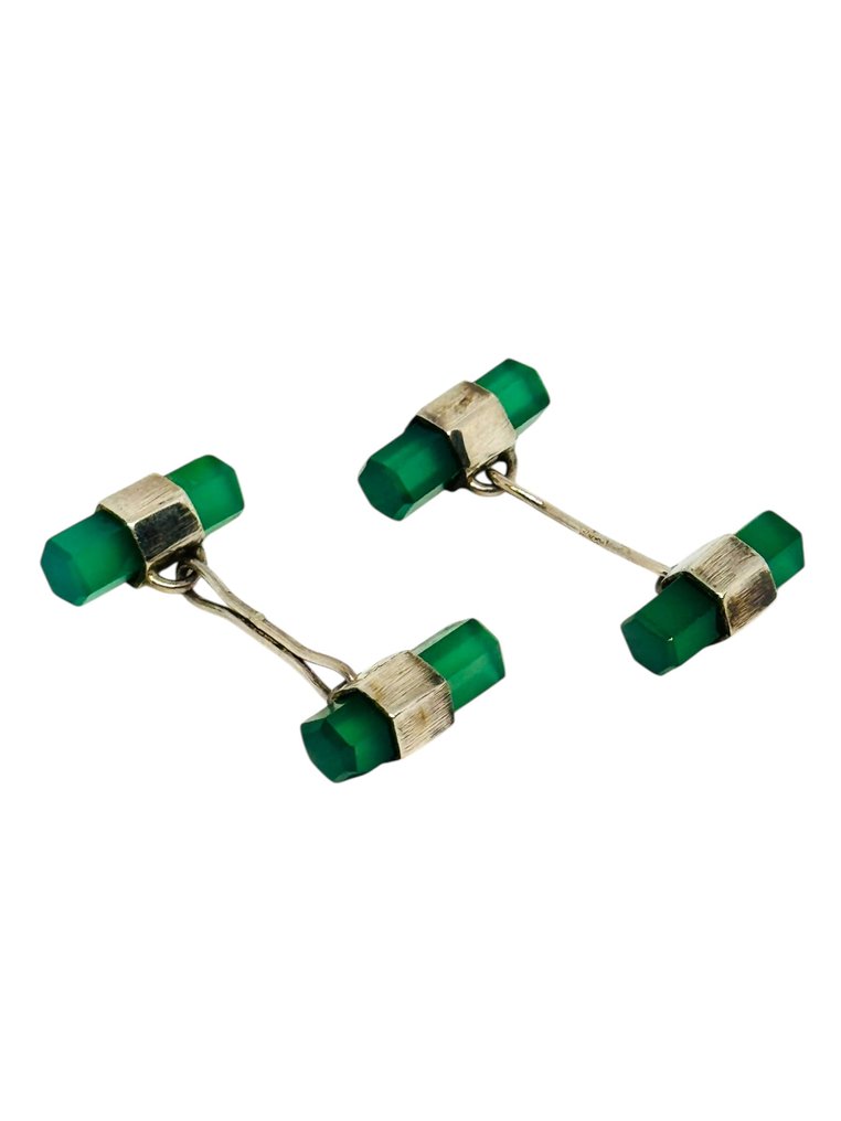 Ingen mindstepris - Manchetknapper Sølv Kalcedon - Art deco #3.2