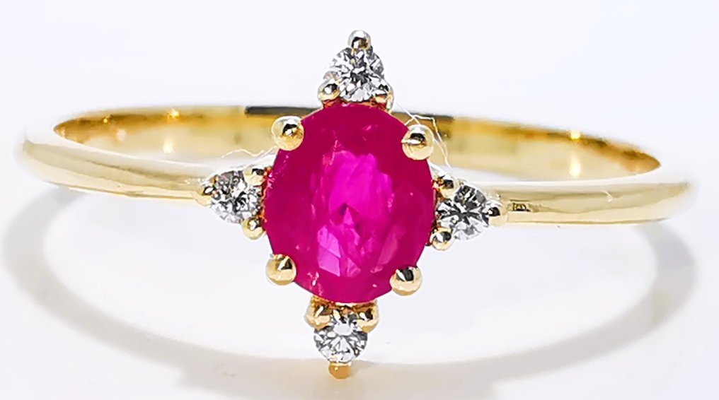 χωρίς τιμή ασφαλείας - Δαχτυλίδι - 14 καράτια Κίτρινο χρυσό - 0.38ct. tw. Ρουμπίνι - Διαμάντι #4.3