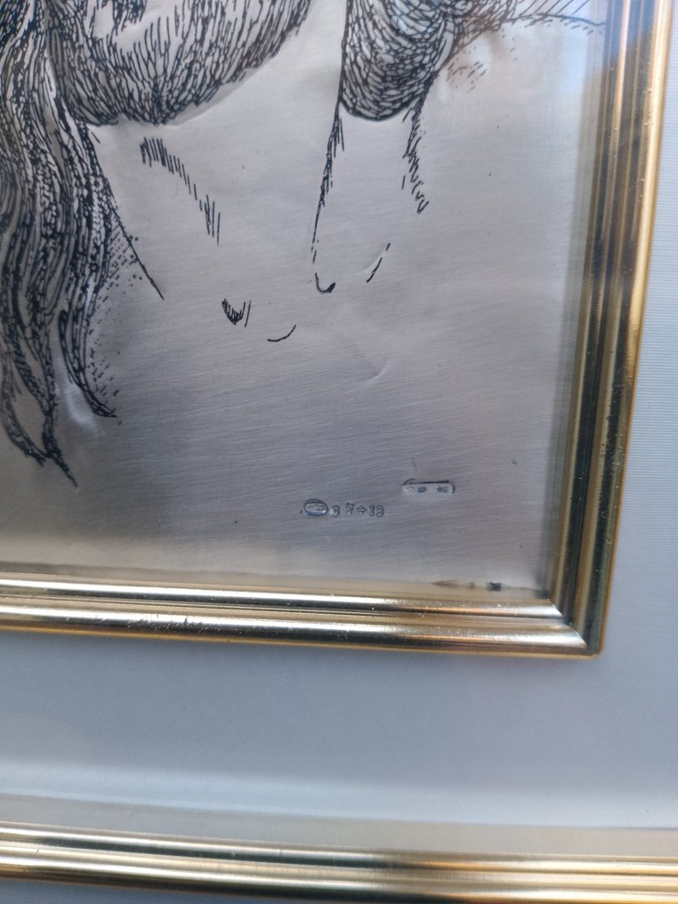 Volto di Cristo su Piastra argento 925. Misure totali 37x33 luce 13x9 cm. - .925 argento - 1970-1980 - Cristo , piastra argento #4.3