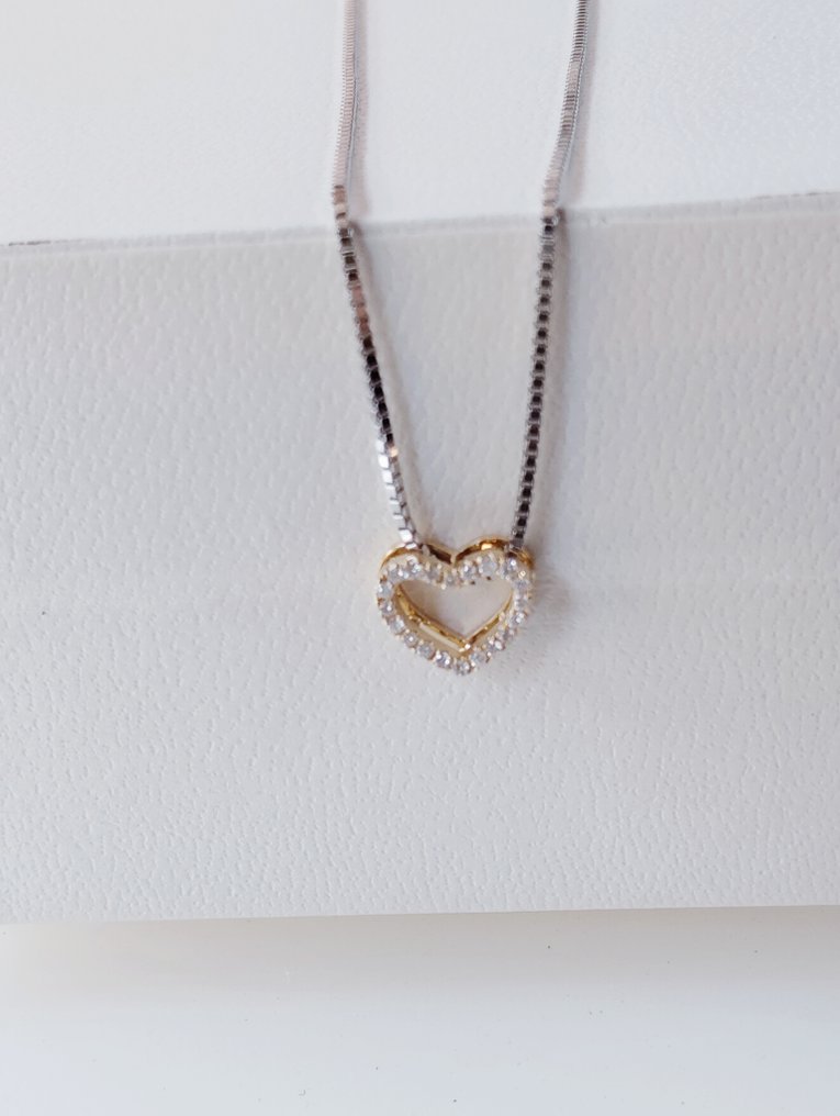 Sans prix de réserve - Collier avec pendentif - 18 carats Platine, Or jaune -  0.07ct. tw. Diamant (Naturelle)  #3.2