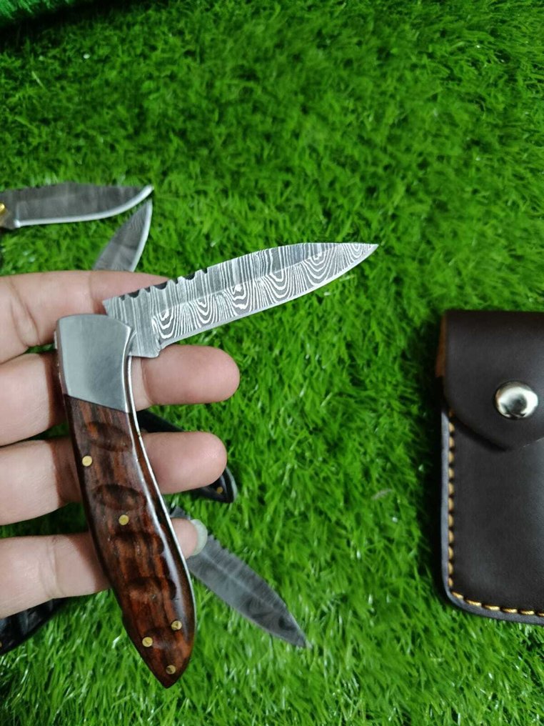 Køkkenkniv -  Fold 6 - Amerikansk anderledes Alaskansk træ og klinge lavet af 1095 og 15N20 foldet stål - Frankrig - Køkken foldkniv #1.0