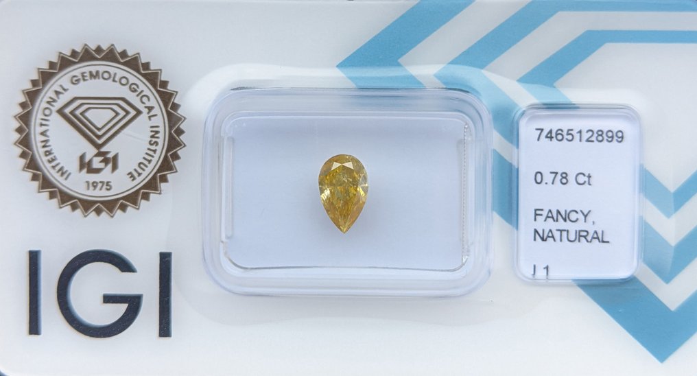 Zonder minimumprijs - 1 pcs Diamant (Natuurlijk gekleurd) - 0.78 ct - Peer - Fancy vivid Geel - P1 - International Gemological Institute (IGI) #2.1