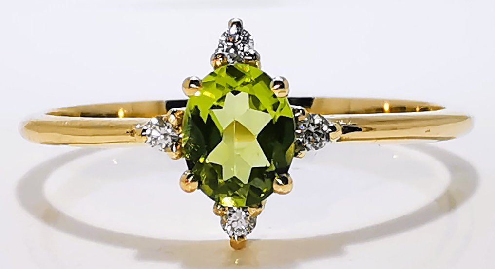 沒有保留價 - 戒指 - 14 克拉 黃金 - 0.38ct. tw. 貴橄欖石 - 鉆石 #4.3