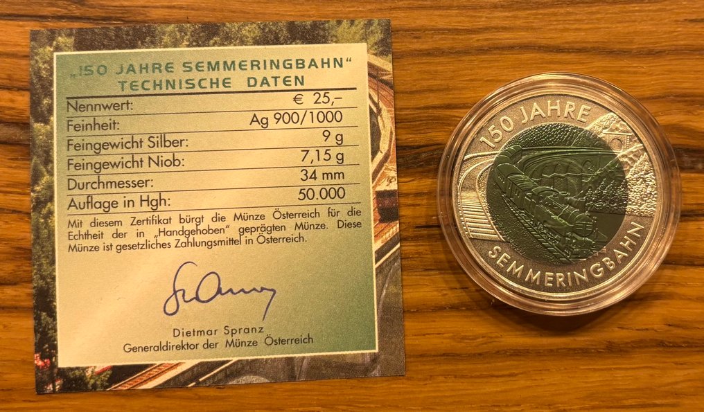 Αυστρία. 25 Euro 2004 "150 Jahre Semmeringbahn" NIOB Proof  (χωρίς τιμή ασφαλείας) #2.1