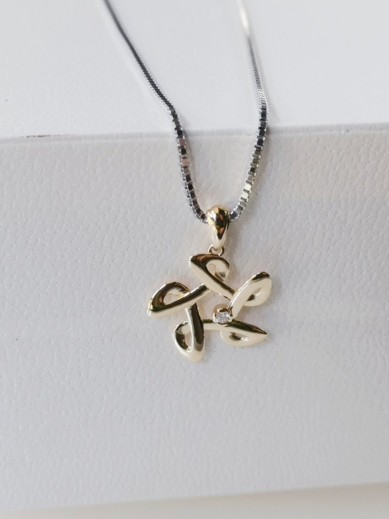 没有保留价 - 吊坠项链 - 18K包金 白金, 黄金 -  0.01ct. tw. 钻石 (天然)  #1.0