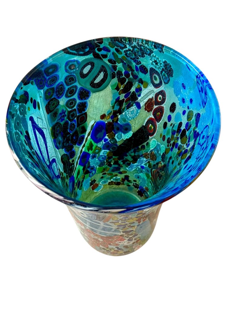 花瓶 -  Murrine Millefiori - 穆拉諾玻璃 - 海蓝宝配银 #3.2