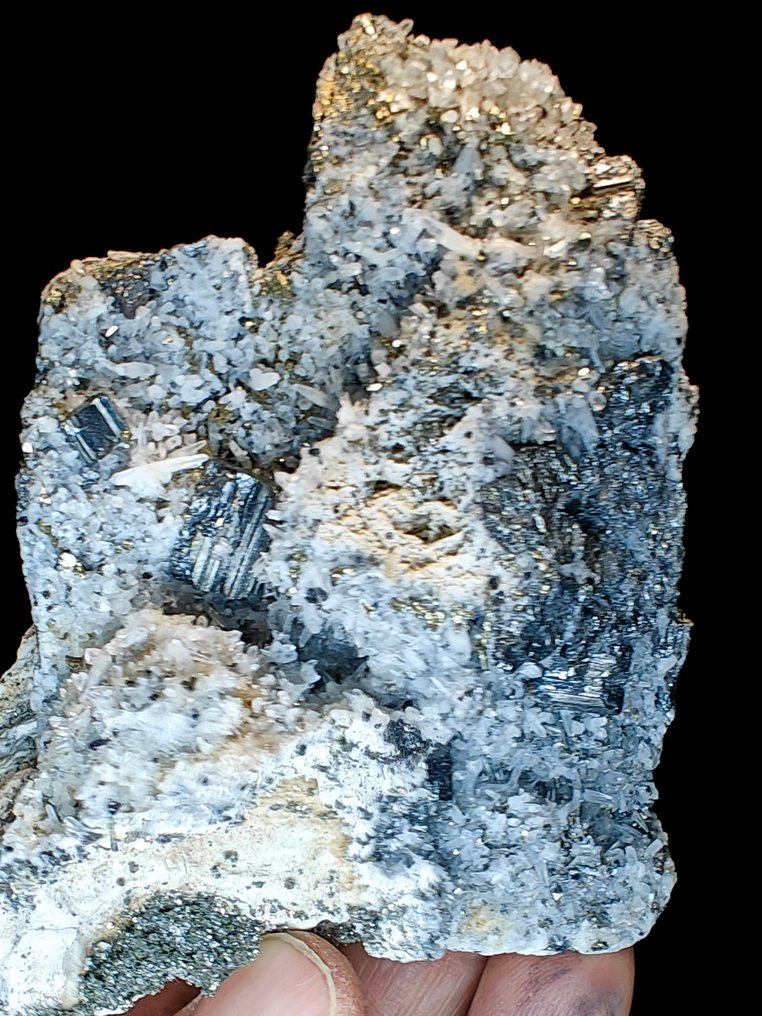 Bournonite com quartzo Cristais sob matriz - Altura: 10 cm - Largura: 7 cm- 281 g #1.0