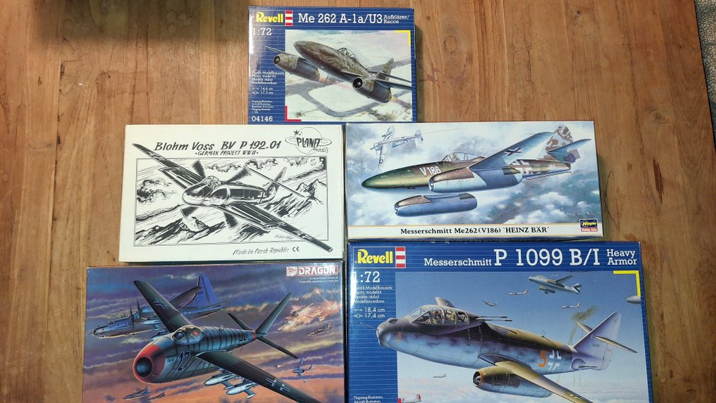 Revell, Dragon, Hasegawa 1:72 - Model pojazdu wojskowego  (5) - Messerschmitt Me262; Messerschmitt P 1099 B/I; Me1101; Blohm Voss BV P 192.01 #1.0