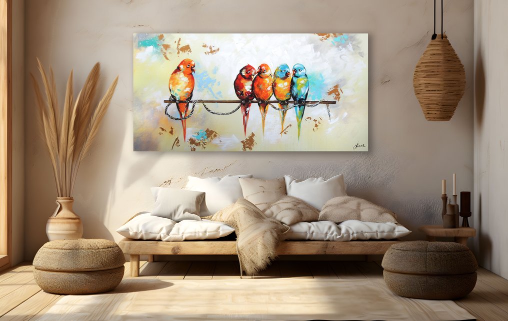 Monika Spiewak - Parrots - XXL - Oil Painting Stretched On The Frame - Ready To Hang - 1/1 Unique Piece #1.0