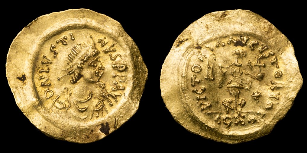 Byzantijnse Rijk. Justinus I (518-527 n.Chr.). Tremissis VICTORIA AVGVSTORVM, Constantinople (Zonder minimumprijs) #1.0