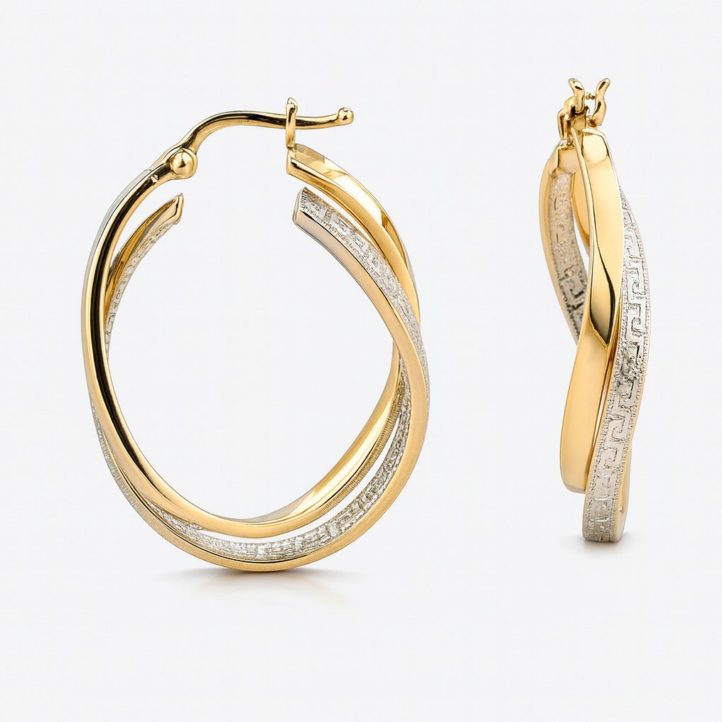 Orecchini a cerchio - 14 carati Oro giallo, Oro bianco, Bicolor oro bianco e giallo - Orecchini dal design twisted #1.0