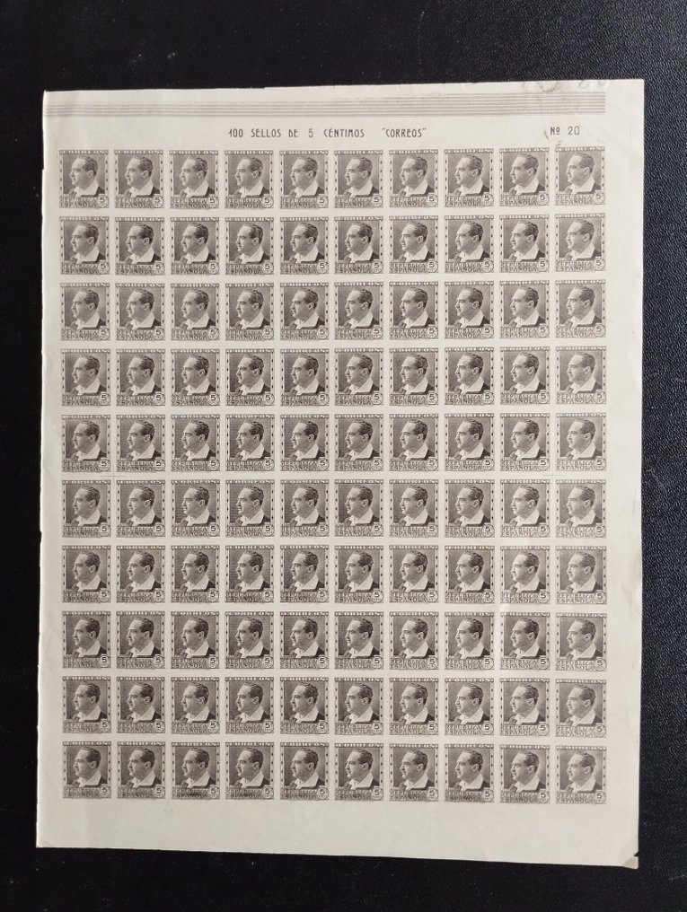 Spanien 1932/1938 - Edifil 663s - Francisco Pi - Vollständiges Blatt 100 - Ohne Dentar #1.0