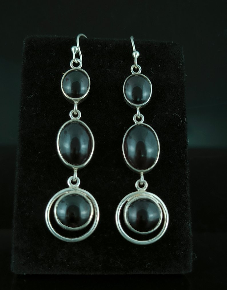 Granate - Plata - Pendientes - Ojo de Tigre Plata de Ley #3.2