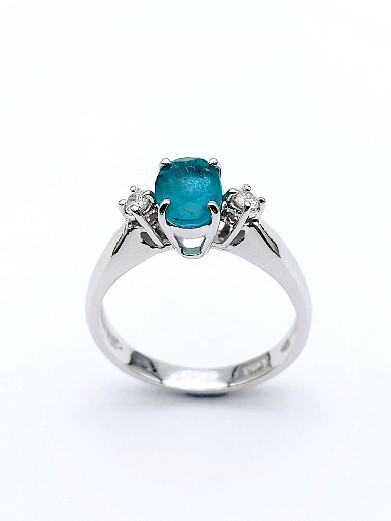 Ring - 14 kt. White gold Emerald - Diamond #1.0