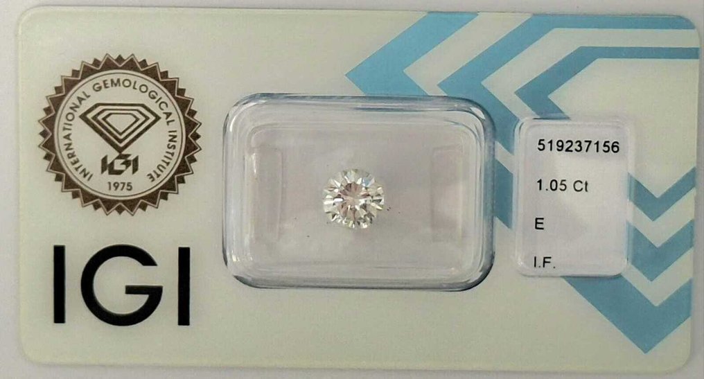 1 pcs Diamant  (Naturelle)  - 1.05 ct - Rond - E - IF - International Gemological Institute (IGI) #1.0