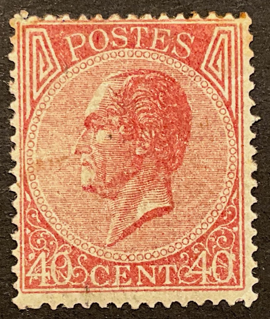 比利時 1867 - Leopold I 侧面像 - 40 分法郎朱红色 - OBP/COB 20A - T15 (kamtanding) #1.0
