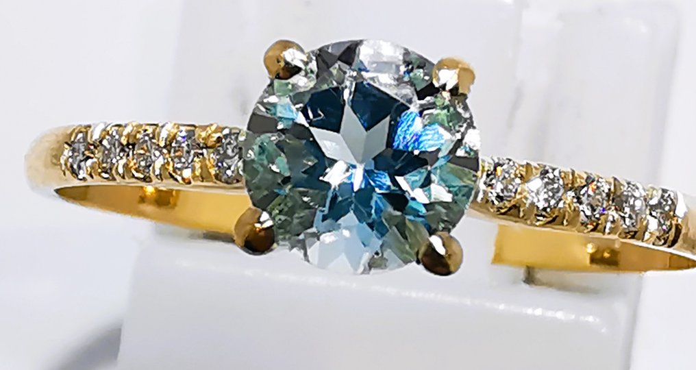 沒有保留價 - 戒指 - 14 克拉 黃金 -  0.45ct. tw. 海藍寶石 - 鉆石 #1.0