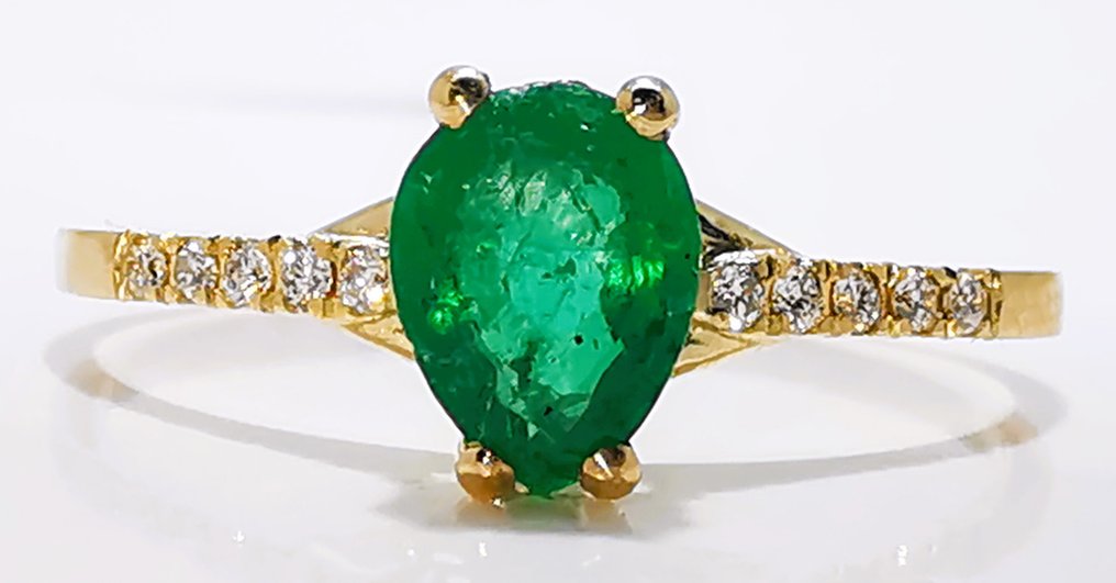 Ingen mindstepris - Ring - 14 karat Gulguld - 0.65ct. tw. Smaragd - Diamant #2.1