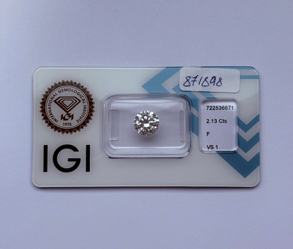 1 pcs Διαμάντι  (Φυσικό)  - 2.13 ct - Στρογγυλό - F - VS1 - International Gemological Institute (IGI) - Ex Ex Ex #1.0