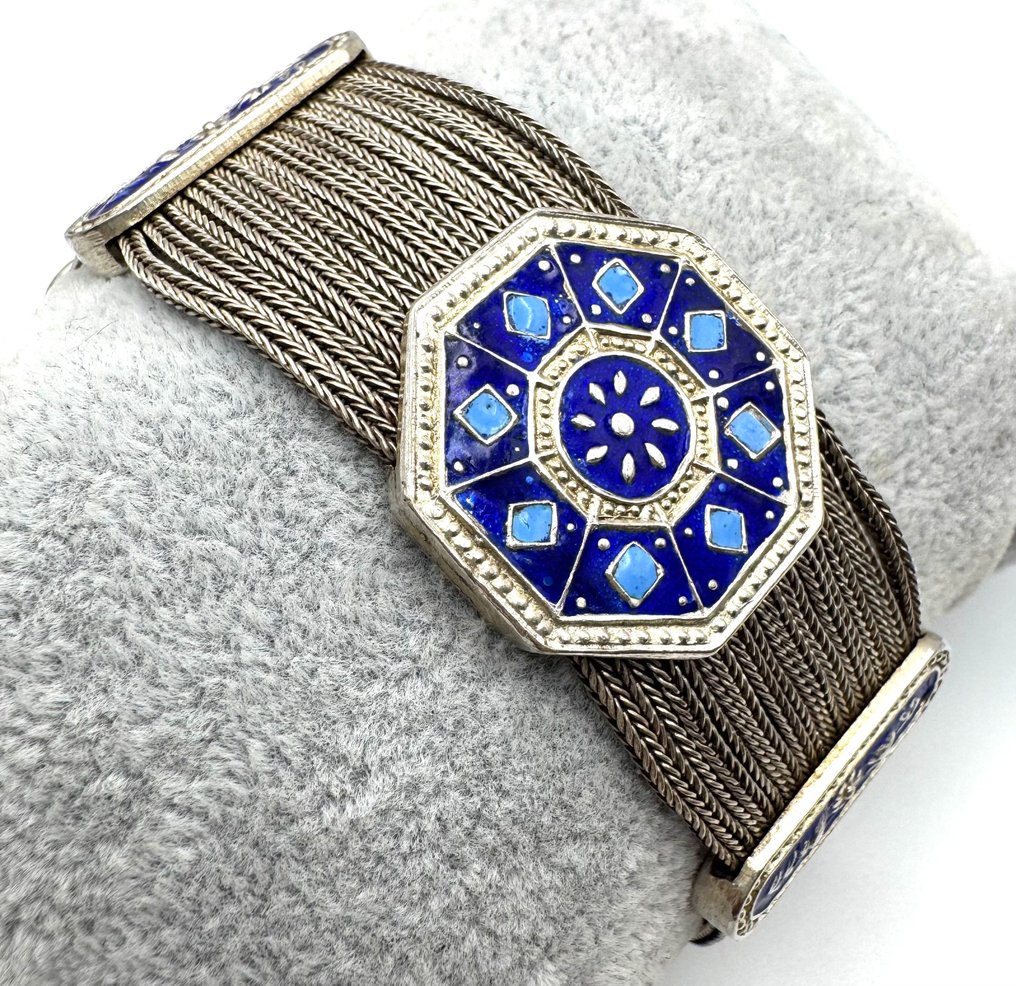 镶嵌有蓝色珐琅的手链 - 銀 - 土耳其 - 20世紀 #2.1