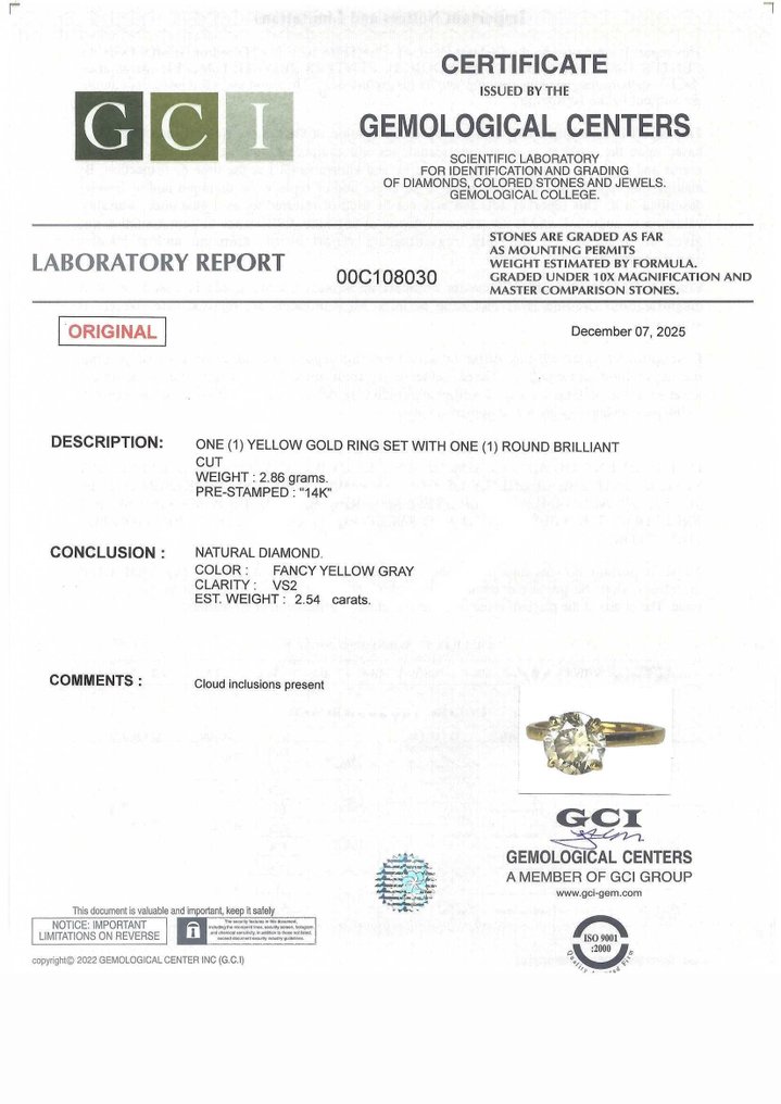 χωρίς τιμή ασφαλείας - Δαχτυλίδι αρραβώνων - 14 καράτια Κίτρινο χρυσό -  2.54ct. tw. Διαμάντι (Φυσικού χρώματος) #2.1