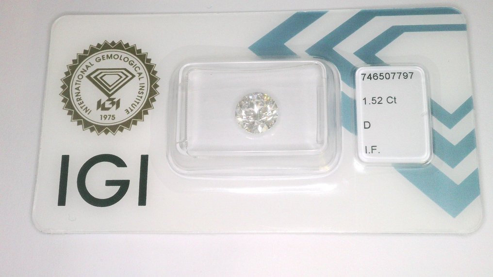 1 pcs 钻石  (天然)  - 1.52 ct - 圆形 - D (无色) - IF - 国际宝石研究院（IGI） #1.0