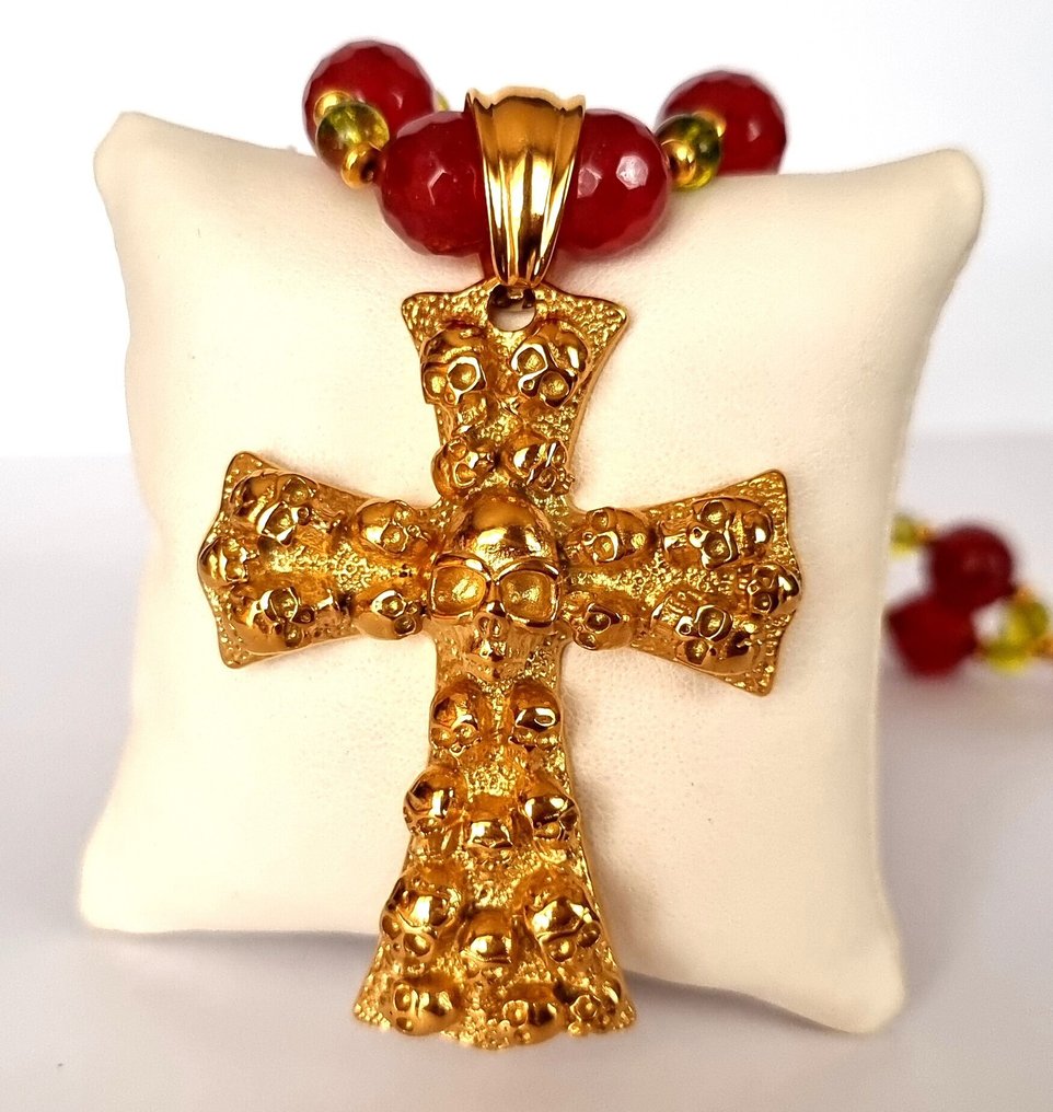 红宝石 - 橄榄石 - 项链 - 中世纪基督教 - 十字架 - 头骨(Memento Mori) - 项链 - 永恒的精神光辉 #4.3