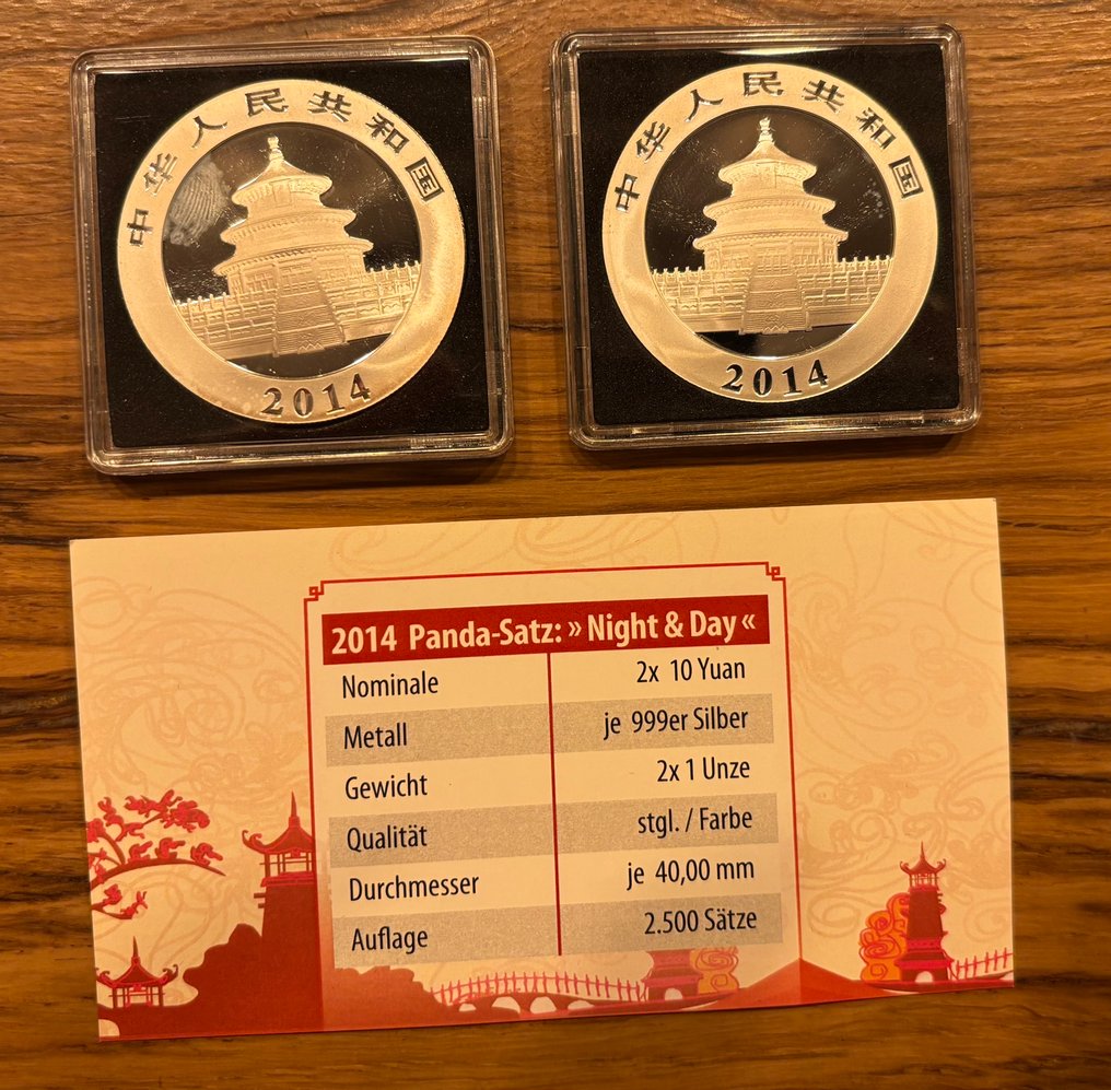 Kína. 2x 10 Yuan 2014 Night and Day, 2 x 1 Oz (Nincs minimálár) #2.1