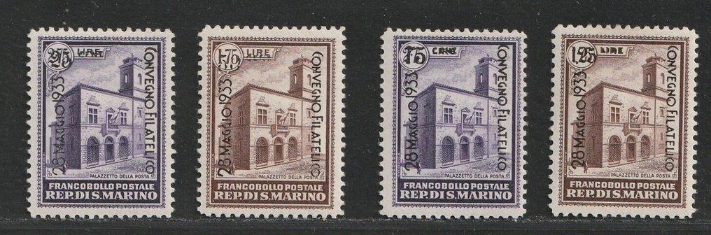San Marino 1933 - Valore semi-classico migliore, set Congresso Filatelico con sovrapprezzo. - Sassone 176/179 #1.0