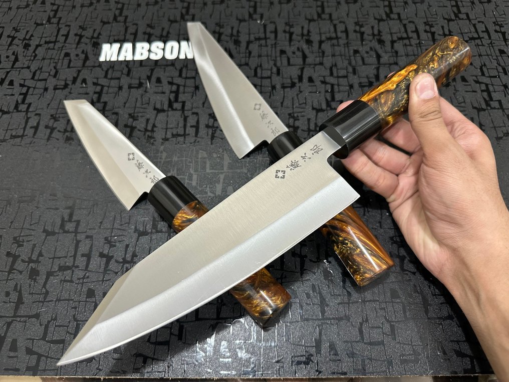 Bunka & Kiritsuke - Køkkenkniv - Chef's knife - Hammered Special D2 Steel Japanske Bunka & Kiritsuke kokkeknive - Ergonomisk blandingsfarvede blandingsharpiks håndtag - Japan #4.3