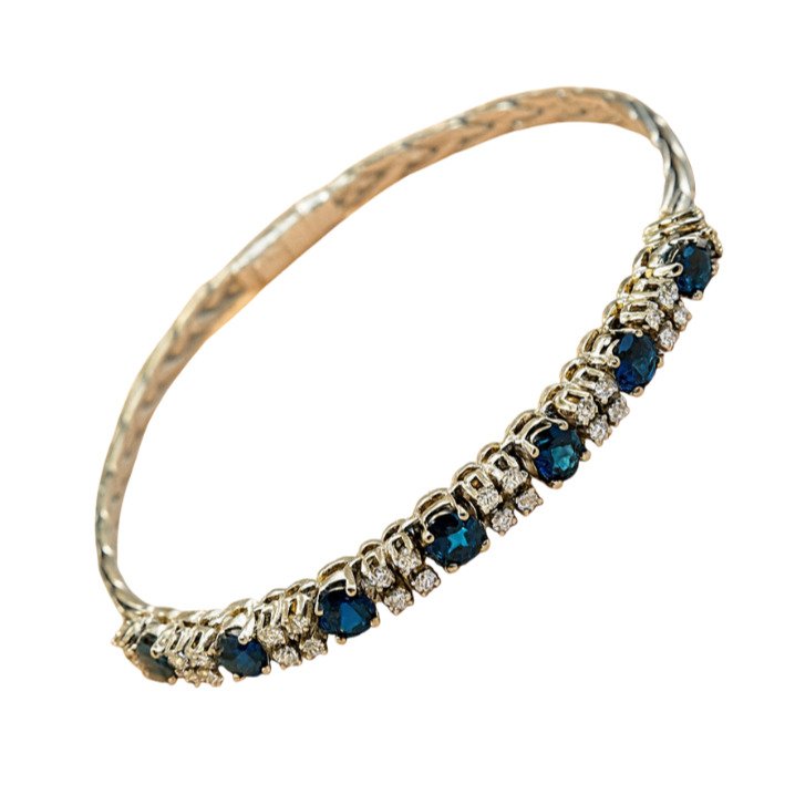 网球手链 - 18K包金 白金 - 3.64ct. tw. 蓝宝石 - 钻石 - 18K 750 网球 Rivière #1.0