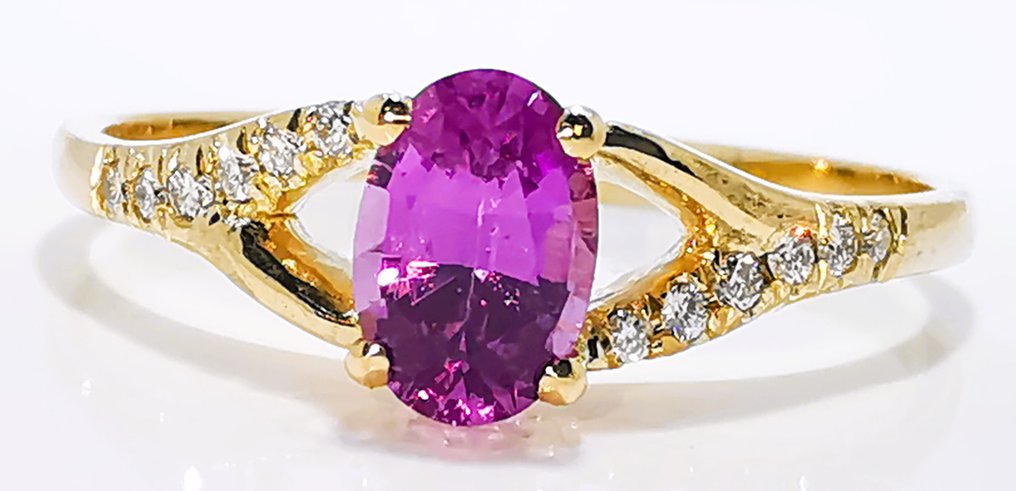 沒有保留價 - 戒指 - 14 克拉 黃金 - 0.63ct. tw. 藍寶石 - 鉆石 #1.0