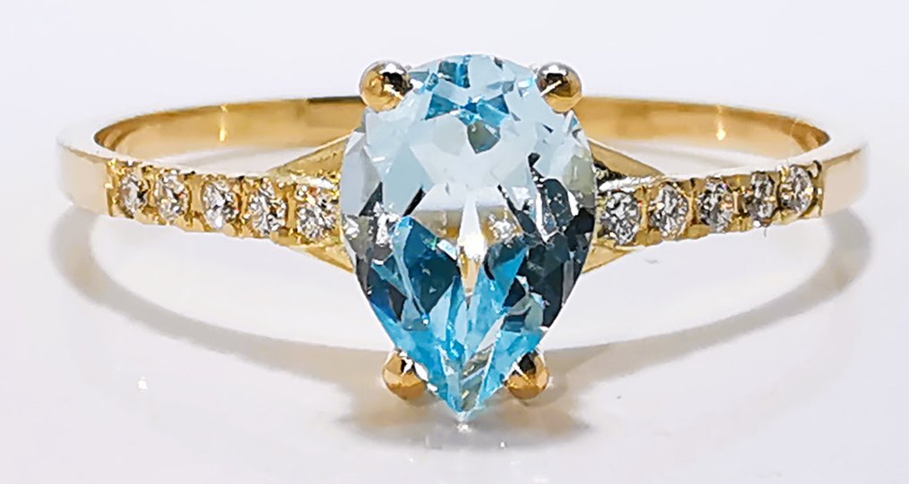 χωρίς τιμή ασφαλείας - Δαχτυλίδι - 14 καράτια Κίτρινο χρυσό - 0.65ct. tw. Ακουαμαρίνης - Διαμάντι #2.1