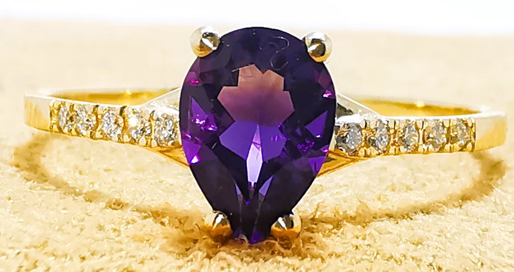 Nincs minimálár - Gyűrű - 14 kt. Sárga arany -  0.65ct. tw. Ametiszt - Gyémánt #2.1