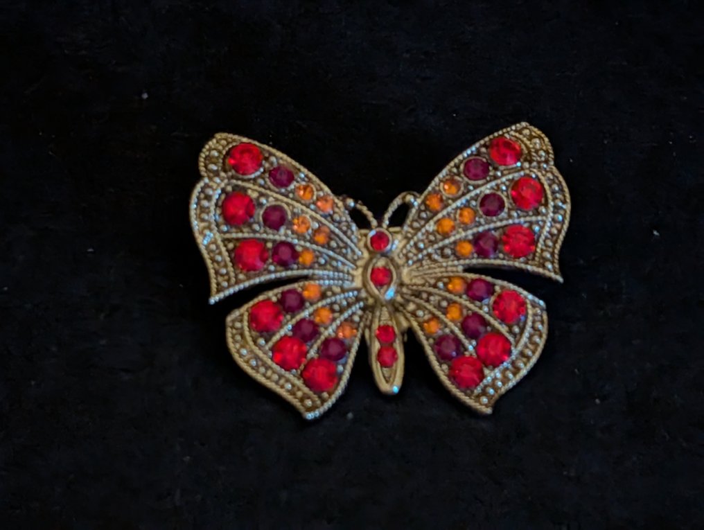 雕像, Broche vlinder met Swarovski elementen - 3 cm - 金屬, 铑金镀层 #1.0