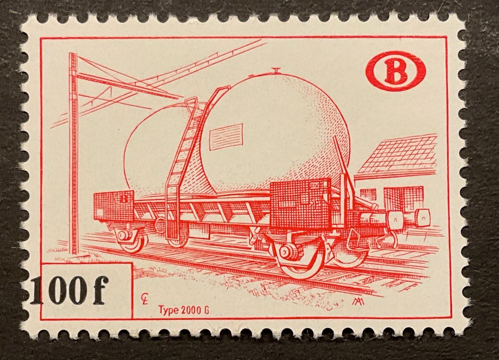 Belgium 1960 - Railway stamp 100fr vermilion red - Curiosity "Shifted value denomination" - OBP/COB TR451-Cu #1.0