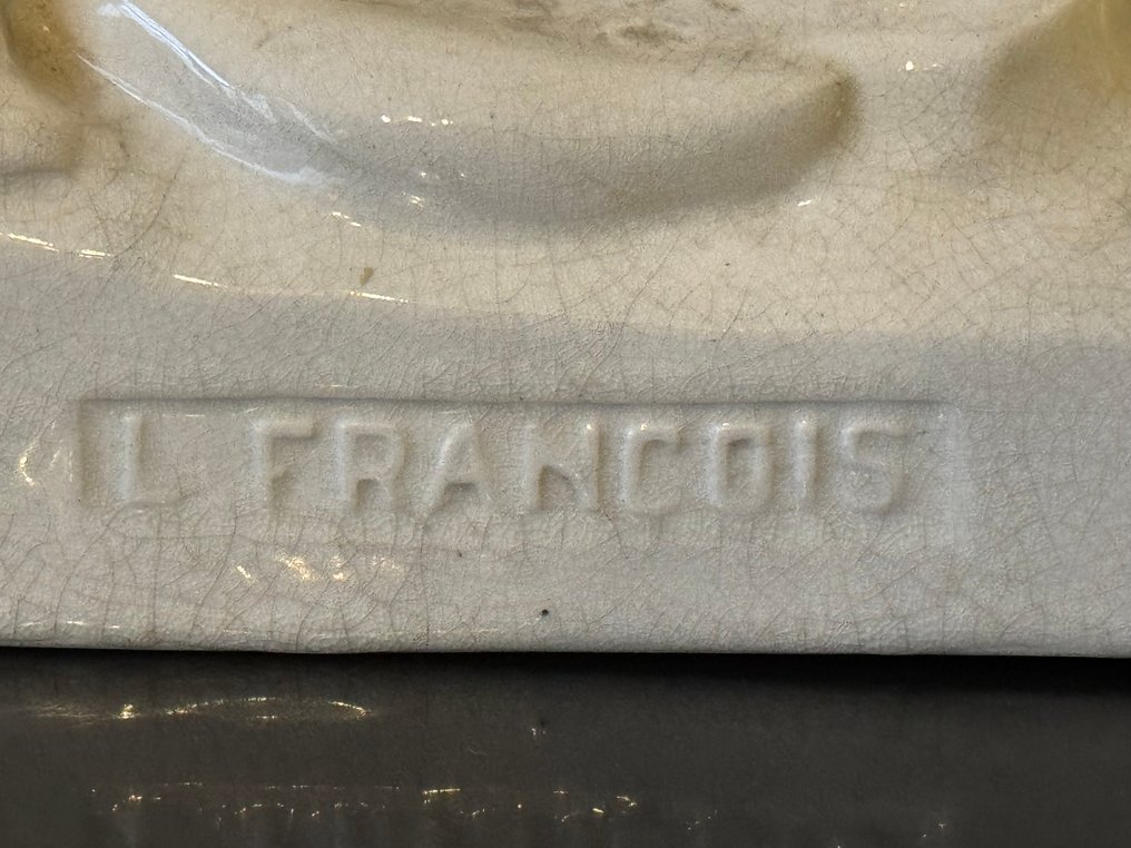 L. FRANCOIS - Γλυπτό, Couple de chiens de berger - 32 cm - Κεραμικό #2.1