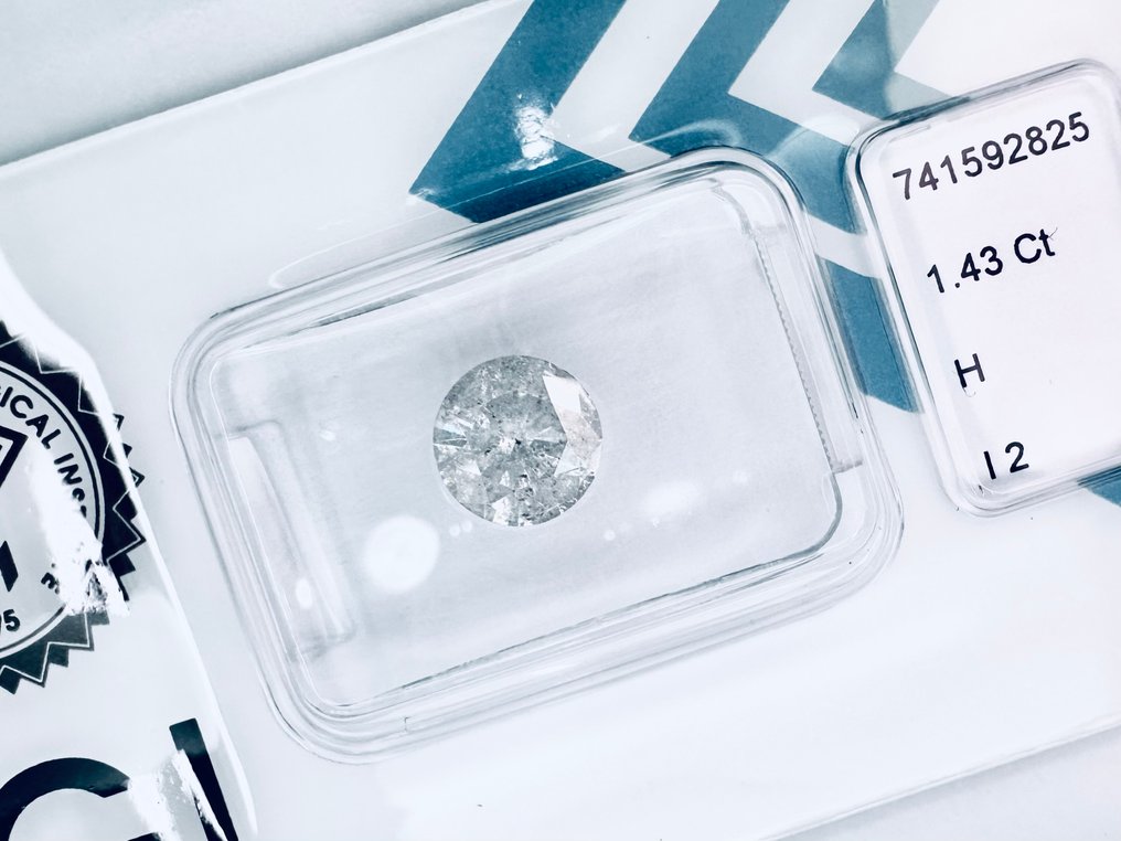 Sem preço de reserva - 1 pcs Diamante (Natural) - 1.43 ct - Redondo - H - I2 - Gemewizard Gemological Laboratory (GWLab) - ( NATURAL ) #1.0