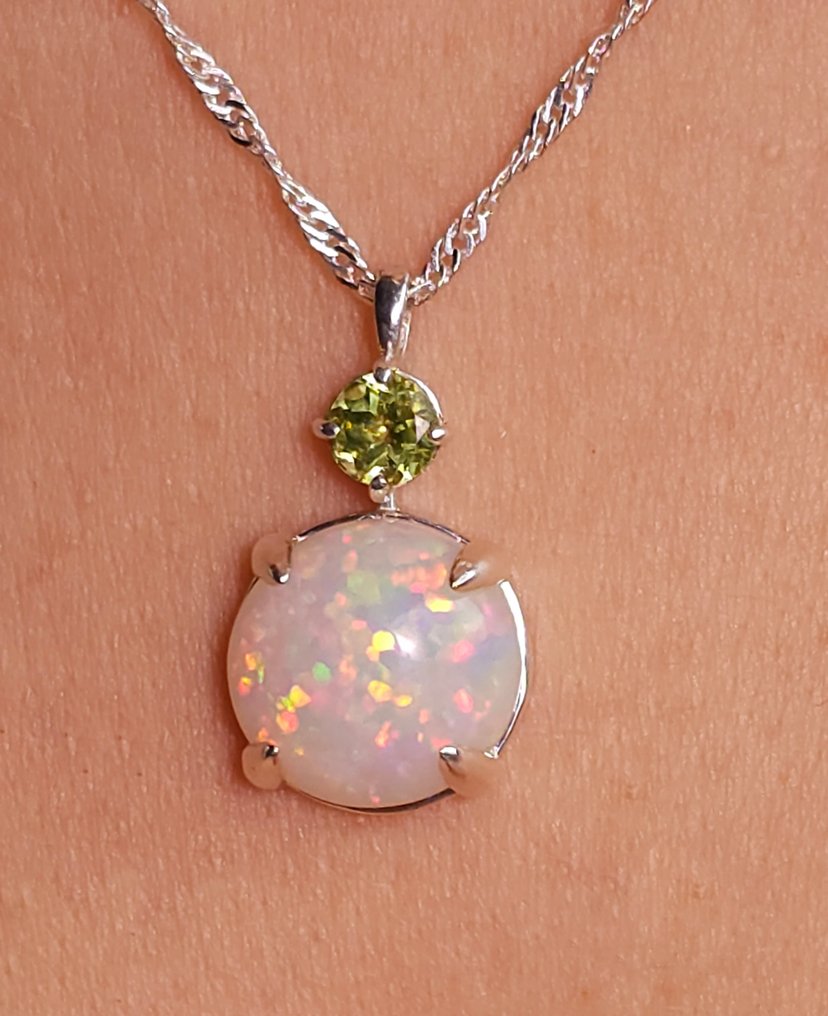 Sans prix de réserve - Pendentif Argent - 4.34ct. tw. Opale - Péridot - Superb Pinfire #3.2