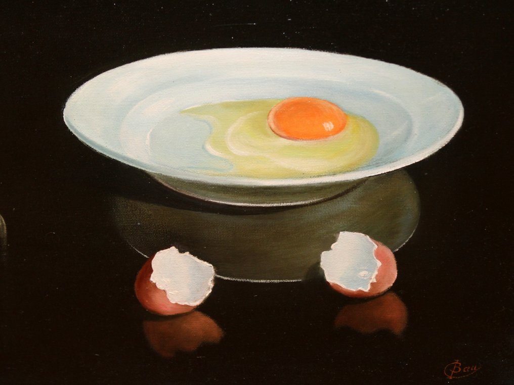 Josep Bau (XX) - NO RESERVE - Bodegón hiperrealista con huevo #2.1