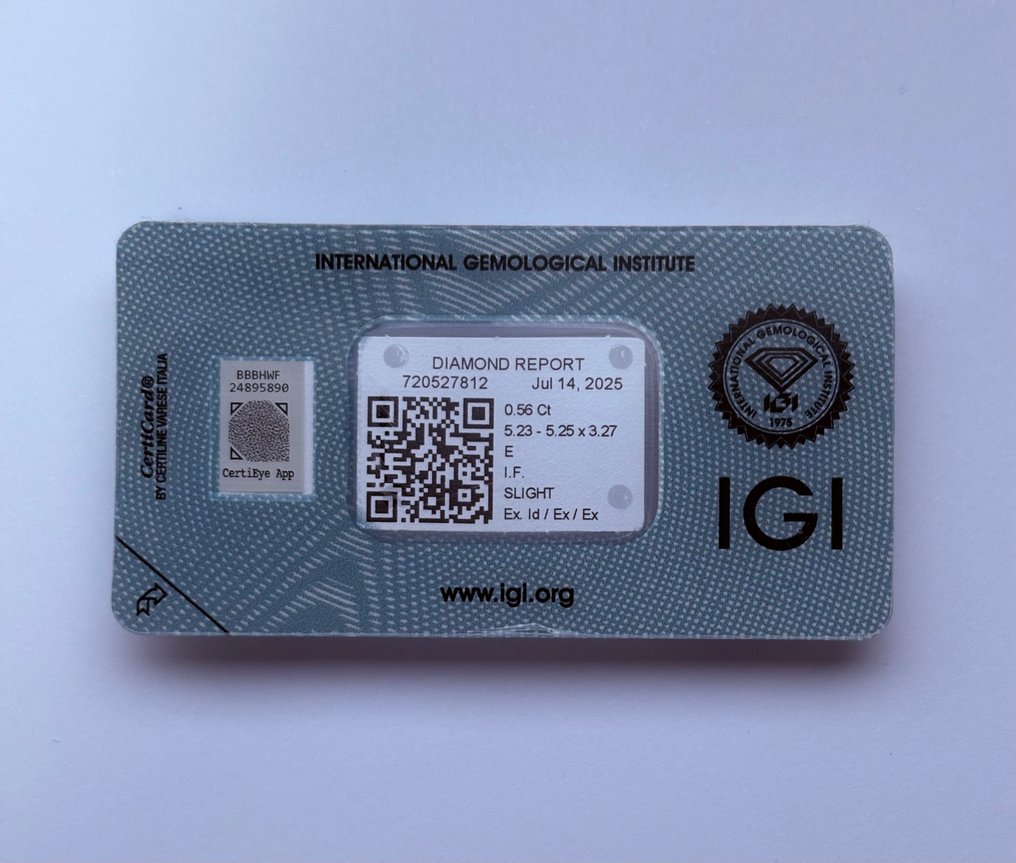 1 pcs 钻石 (天然) - 0.56 ct - 圆形 - E - IF - 国际宝石研究院(IGI) - Ex Ex Ex #1.0